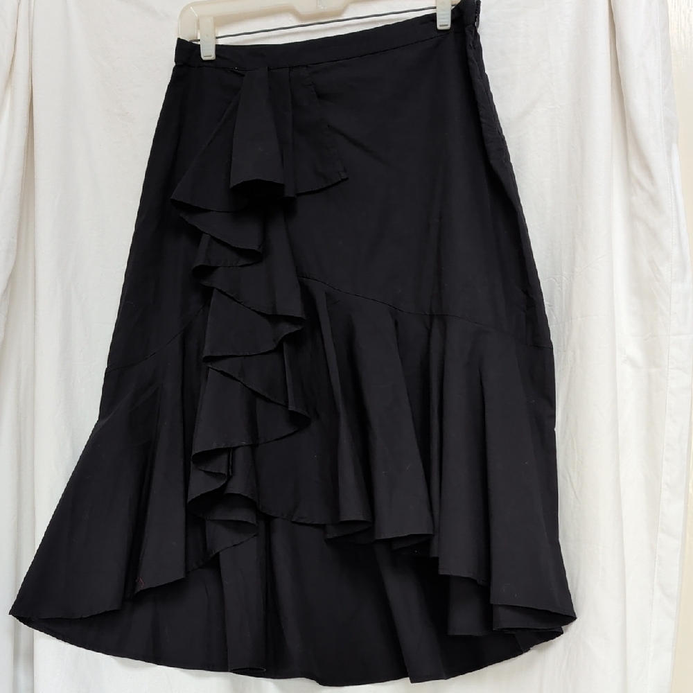 Joie Chesmu black ruffled cotton  hi-low skirt